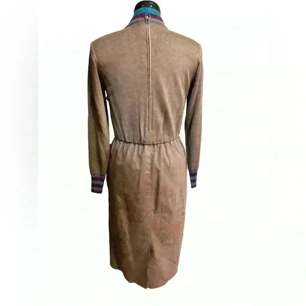 Vintage Ciao Ltd Plaid Sweater Gray Taupe Suede Dress Jacket 2 Piece Set Size 4 - Picture 6 of 16